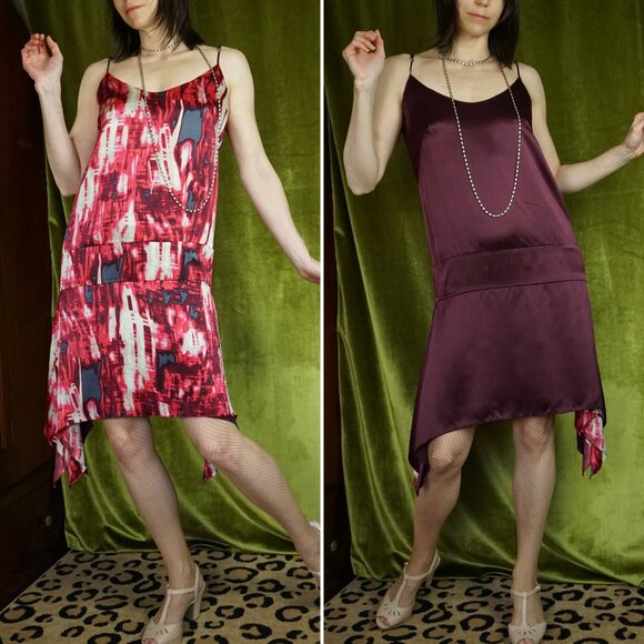 Anya Ponarovskaya Reversible Stretch Silk Flapper Dress, Medium - Picture 1 of 8